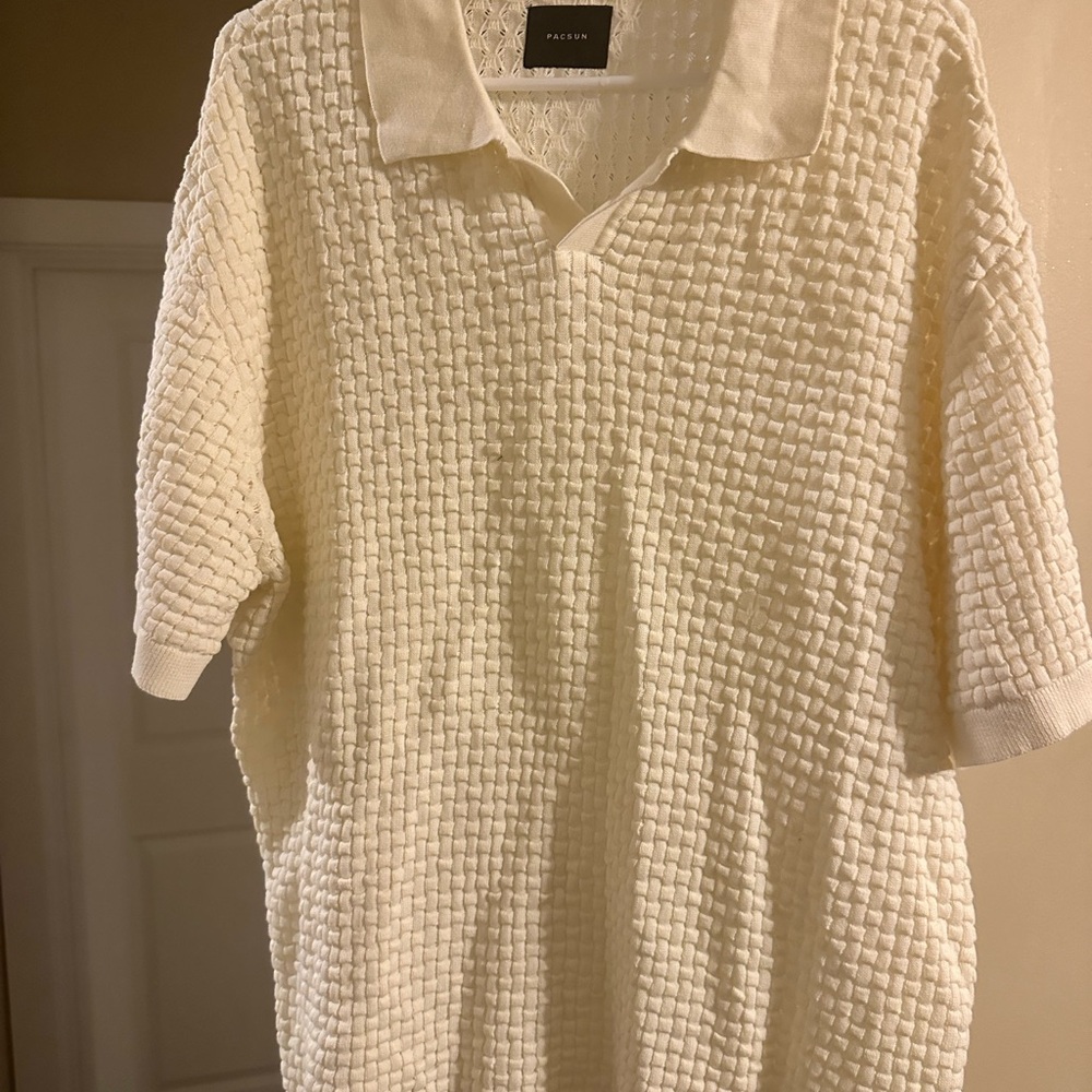 PacSun Cream Textured Polo Shirt